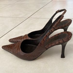 Zara brown croc pointy sling back heels size 39 (8)